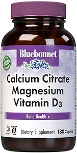 Bluebonnet Nutrition Calcium Citrate Magnesium Plus Vitamin D3 Capsules, Bone Health and Muscle Relaxation, Non-GMO, Gluten, Soy and Dairy Free, Kosher, White, Unflavored, 180 Count product image