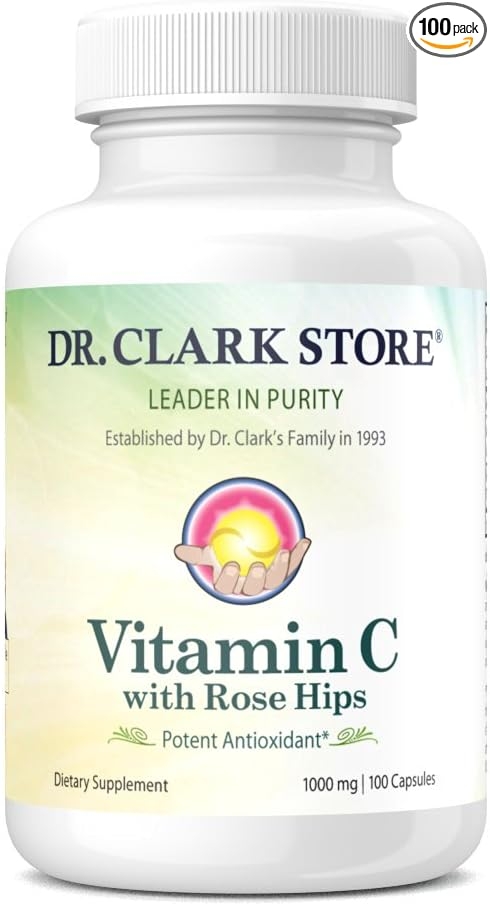 Dr. Clark, Vitamin C with Rose HIPS Supplement – 1000mg, Gelatin Capsules 100 Tablets, Immune Support and Antioxidant Protection product image