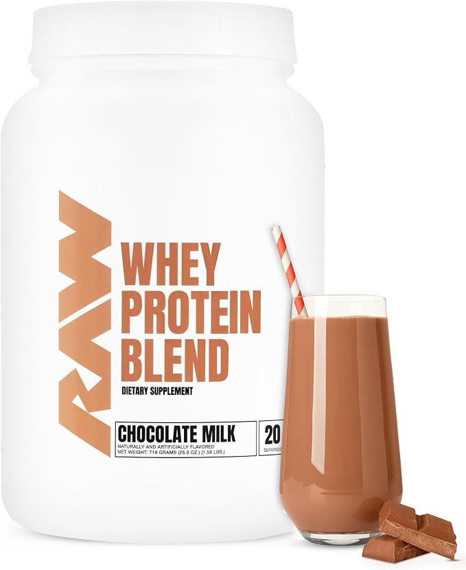 RAW Whey Protein Powder Blend, Chocolate Milk (20 Servings) - Grass-Fed Microfiltration Protein Isolate for Muscle Growth and Recovery - Pre and Post-Workout Sports Nutrition Supplement for Men and Women product image