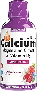 Bluebonnet Nutrition Liquid Citrated Calcium, Magnesium, Vitamin D3, Bone Health, Gluten Free, Soy Free, Dairy Free, Kosher, 450ml, 32 Servings, Mixed Berry Flavor product image