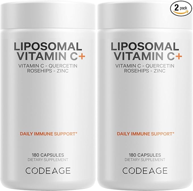 Codeage, Liposomal Vitamin C 1500mg, Zinc, Elderberry, Citrus Bioflavonoids, Grapefruit, Lemon, Orange Powder, Quercetin & Rose Hips Fruit – Vegan Supplement - Non-GMO, Vegan Capsules - 2 Pack product image