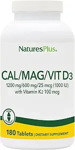 NaturesPlus Calcium/Magnesium/Vitamin D3 with Vitamin K2 - Supports Bone Health and Immune Health - Vegetarian, Gluten Free - 180 Tablets - 45 Servings product image