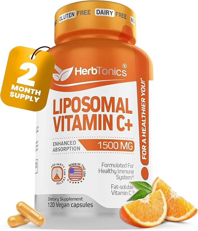 Liposomal Vitamin C Capsules 1500mg Immune Support Supplement | Immune System Health | High-Absorption Vitamin C | Collagen-Enhanced | 120 Vegan Capsules, Non-GMO product image