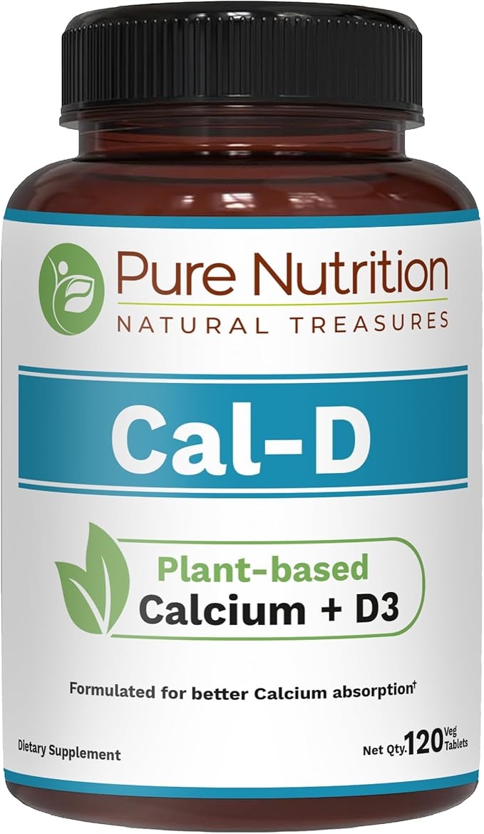 Pure Nutrition Cal D - Plant-Based Calcium with Vitamin D3, K2, Magnesium | 120 Tablets | 500mg Vegan Calcium per Serving | Algae Calcium Supplement for Bone Health product image
