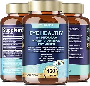 AREDS 2 Eye Vitamin and Mineral Bilberry Extract Omega-3, Eye Vitamin for Senior Macular Health and Dry Eyes, Eye Vitamin Lutein and Zeaxanthin, Support for Eye Fatigue and Hydration (120 Capsules) product image