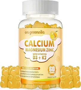 Calcium Magnesium Zinc Gummy with Vitamin D3 & K2 - High-Potency Enhanced Absorption - Orange Flavor 60 Gummies product image