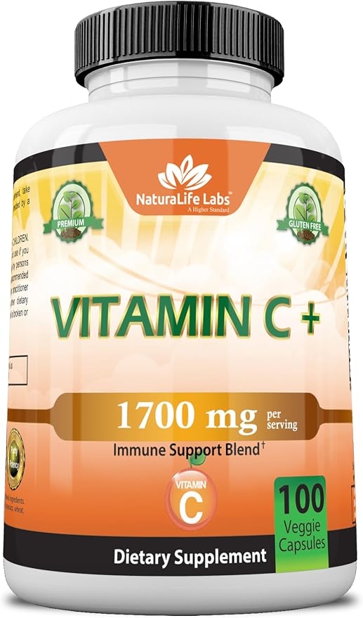 NaturaLife Labs Vitamin C 1,700 MG with Vitamin D3, Zinc, Elderberry, and Ginger Root - Maximum Strength Multi-System Immune Support - Vegetable Capsules 100 Count product image