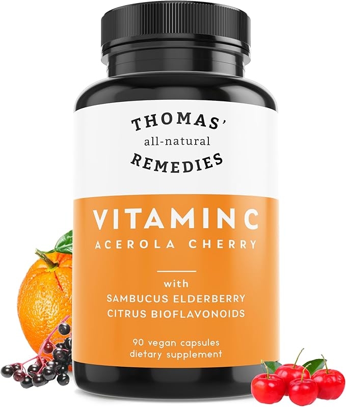 Thomas' All-Natural Remedies Organic Elderberry Vitamin C with Organic Citrus Bioflavonoids - Natural Dietary Supplement - Non-GMO - Raw Vegan - 90 Capsules product image