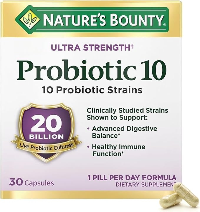Nature's Bounty Probiotic 10 Daily Probiotic Supplement for Digestive, Immune, and Upper Respiratory Support, Ultra Strength, 30 Capsules 1 Pack product image