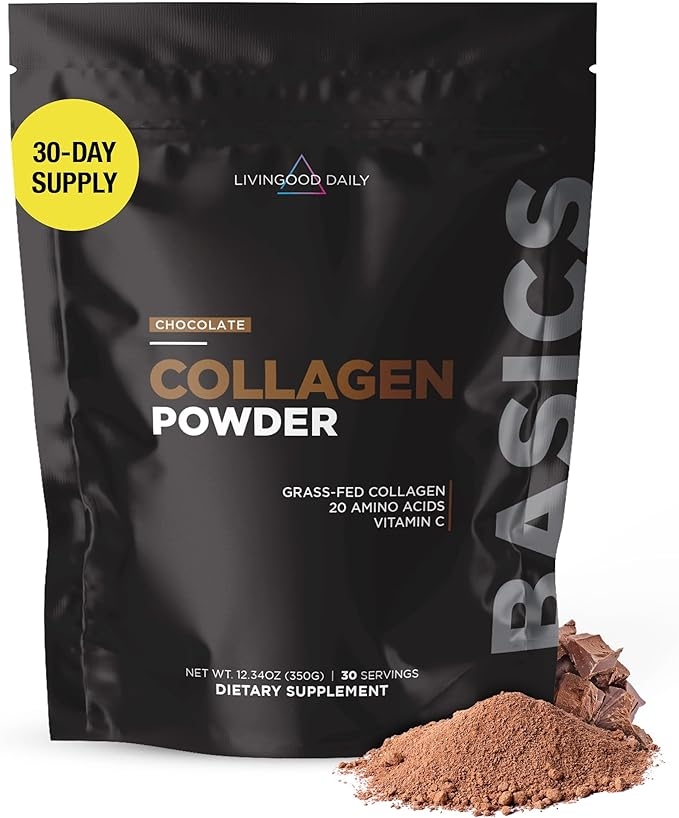 Livingood Daily Chocolate Collagen Powder for Women and Men, Hydrolyzed Collagen Peptides Powder with Vitamin C, Protein with 20 Amino Acids, Type I and III, Grass-Fed, Keto, Paleo, Gluten-Free, 30 Servings product image