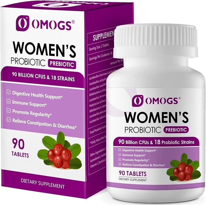 Women's Probiotic, with Cranberry Extract, Organic Prebiotics & Vitamin C, 90 Billion CFUs, 18 Strains, Help for Boost Immune, Digestive, Gut Health & Women's Health, Gluten & Soy Free, 90 Tablets product image