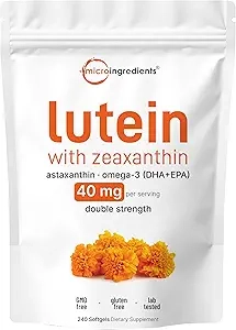 Micro Ingredients Lutein & Zeaxanthin 40mg Softgels, 240 Count, with Astaxanthin, Omega-3 and Phospholipids | Eye + Vision Health Vitamin | Third Party Tested, Non-GMO, Gluten Free product image