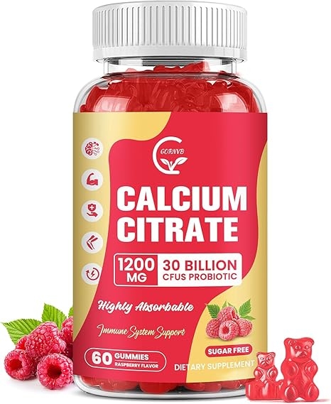Calcium Citrate Gummies with Vitamin D3, K2, Magnesium, Zinc, 1200mg Calcium, High-Absorption Calcium Supplement for Bone, Muscle, Immune Support for Women and Men, Raspberry Flavor, 60 Chewables product image