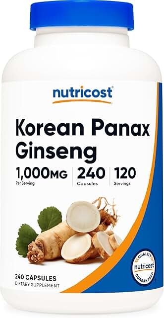 Nutricost Korean Ginseng 1000mg Serving, 240 Capsules - 500mg per Capsule, 120 Servings - Korean Ginseng - Gluten Free and GMO Free product image