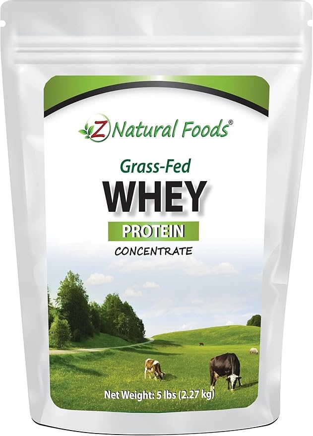 Z Natural Foods Grass-Fed Whey Protein Concentrate - Clean Whey Protein Powder from New Zealand - Cold-Processed Pure Whey Protein with Essential Amino Acids for Nutrition and Fitness, Unflavored, 2.3kg (5 lb) product image