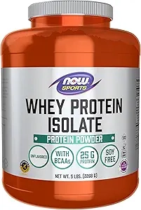 NOW Sports Nutrition Whey Protein Isolate with BCAA 25G Unflavored Powder 2.3kg (5 lbs) product image