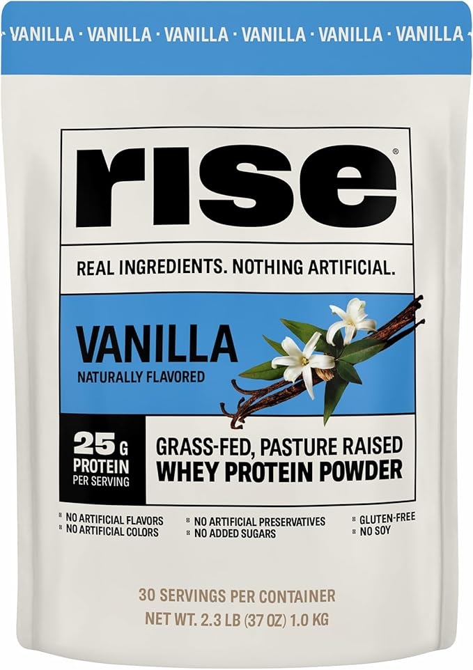 Rise Grass-Fed Whey Protein Powder - Vanilla | 25g Protein, No Artificial Flavors, Colors or Preservatives - Sugar Free, Gluten Free, Soy Free (1kg/2.2lbs) product image