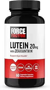 Force Factor Lutein & Zeaxanthin Supplement, Eye Vitamin with Lutein 20mg, Eye Health Supplement for Adults, Science-Backed Ingredients, Vegan, Gelatin-Free, 60 Vegetarian Capsules product image