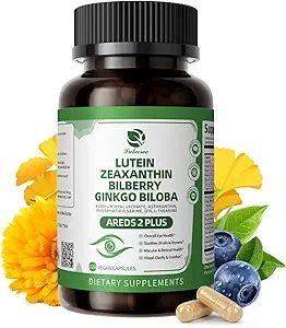 Lutein and Zeaxanthin Supplement - Advanced AREDS 2 Eye Vitamin - Eye Bilberry Supplement with Astaxanthin, Ginkgo Biloba, and Sodium Hyaluronate - for Eye Health and Brain Support, 120 Capsules product image