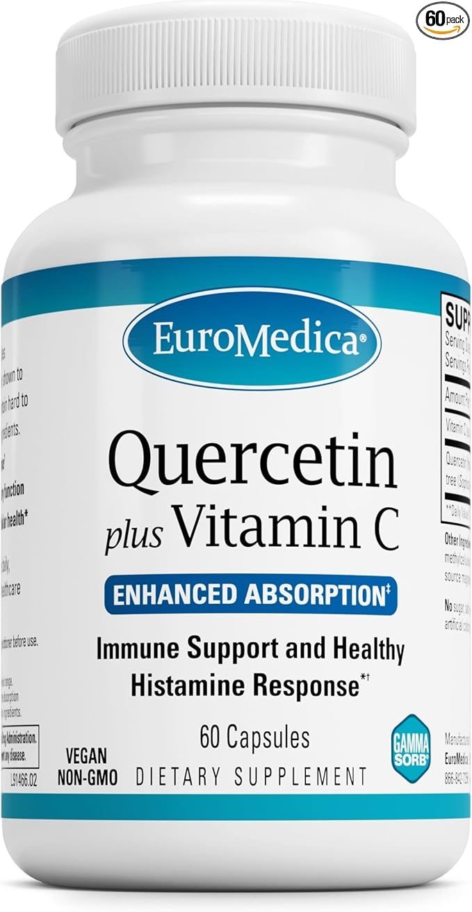 EuroMedica Quercetin Plus Vitamin C - Supports Healthy Histamine Response and Respiratory Health - Dietary Supplement for Immune Function Support and Cellular Health - 60 Capsules (60 Servings) product image