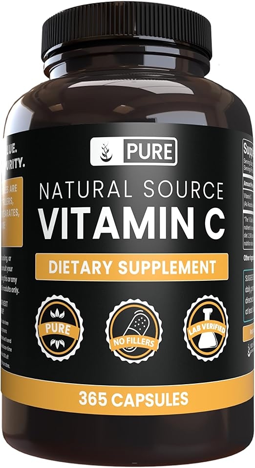Pure Original Ingredient Vitamin C (365 Capsules) No Stearate or Rice Filler, Gluten Free, Additive-Free Vitamin C product image