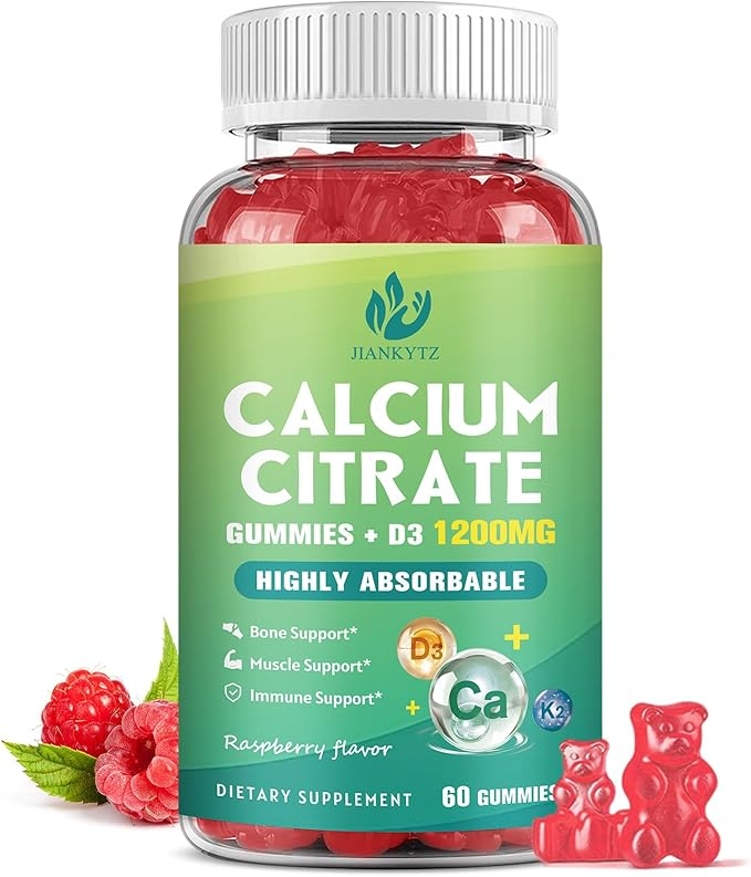 Calcium Citrate Gummies with Vitamin D3 1200mg, Superior Absorption Chewable Calcium Citrate Gummies (with Vitamin D3, K2, C, Magnesium, Zinc) - Bone and Muscle Health, Immune Support - Raspberry, 60 Count product image