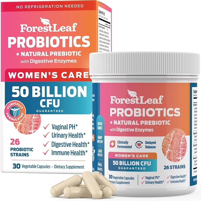 Probiotics for Women, 50 Billion CFU, 26 Unique Strains, Women's Probiotic and Prebiotics Support Digestive Health, w/Cranberry, Hibiscus & D-Mannose for Vaginal PH Balance, Urinary, Gut (30 Caps) product image