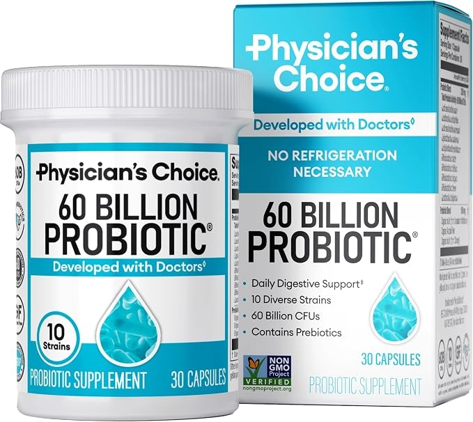 Physician's Choice Probiotics 60 Billion CFU - 10 Strains + Organic Prebiotics - Immune, Digestive & Gut Health - Supports Occasional Constipation, Diarrhea, Gas & Bloating - for Women & Men - 30ct product image