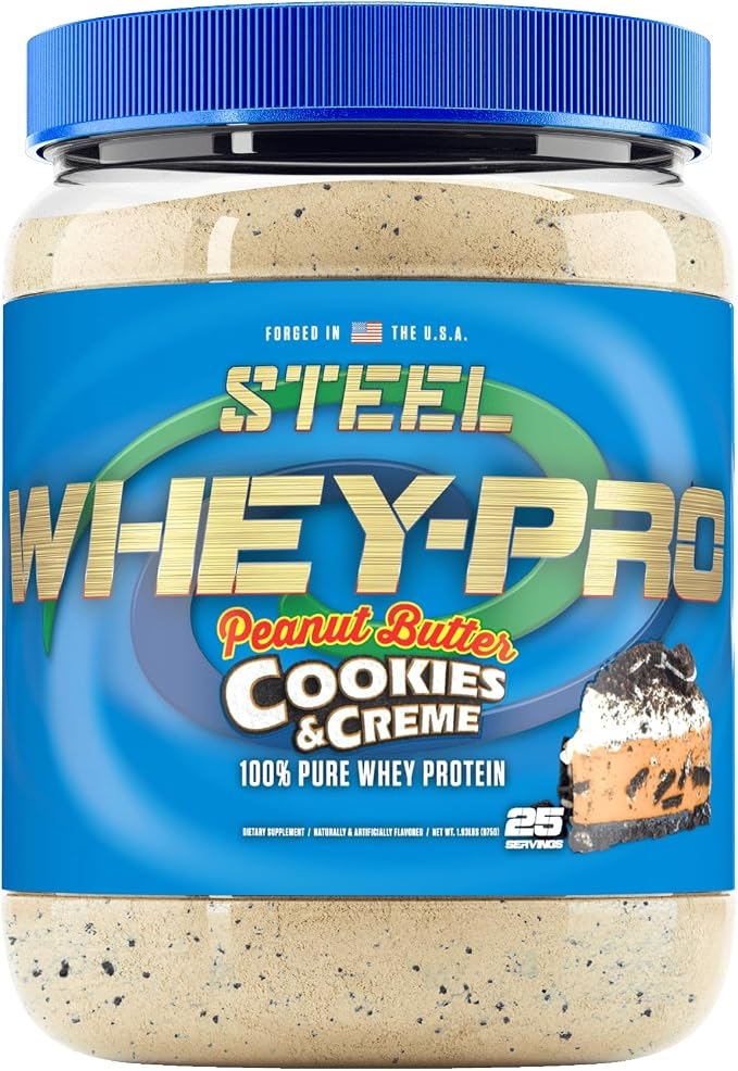 Steel Supplements Whey-Pro | Whey Protein Powder for Men and Women | Peanut Butter Cookie and Cream | 25 Servings (0.8kg (1.8 lbs)) | BCAA Amino Acids | Essential Amino Acids | Gluten Free | Low Carb product image