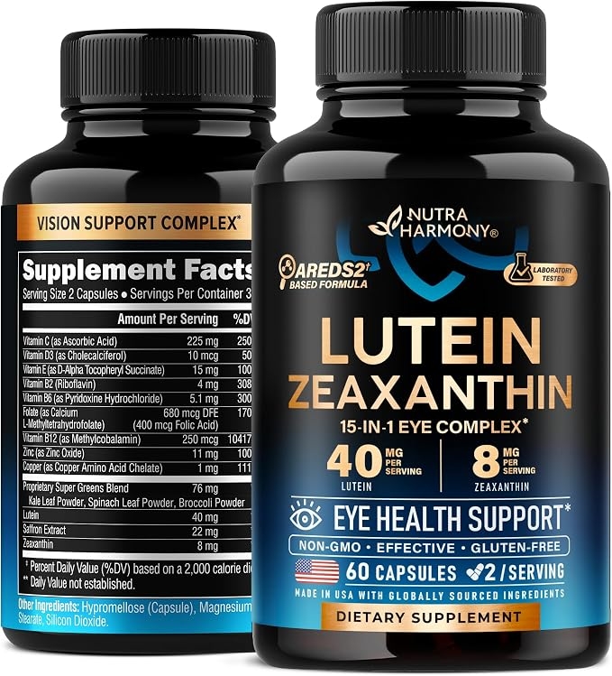 Eye Vitamin – Lutein and Zeaxanthin Supplement – AREDS2-Based Supplement for Seniors and Adults – Eye Health and Vision Support – Saffron, Zinc, Vitamins, Copper, Super Greens – Made in USA, 60 Capsules product image