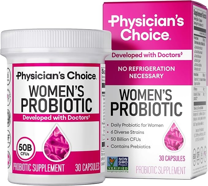 Physician's CHOICE Probiotics for Women - PH Balance, Digestive, UT, & Feminine Health - 50 Billion CFU - 6 Unique Strains for Her - Organic Prebiotics, Cranberry Extract+ - Women Probiotic - 30 CT product image