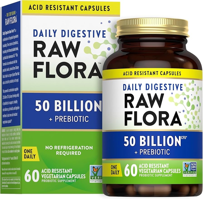 Nature's Truth Raw Flora Probiotic with Prebiotics | 50 Billion CFU | Daily Digestive Capsules | Vegetarian & Gluten Free Supplement for Men and Women product image