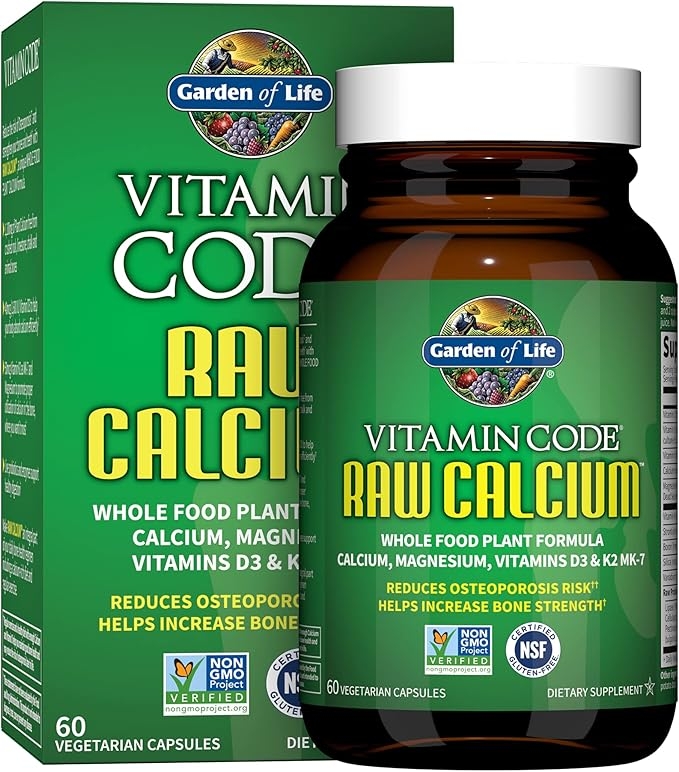 Garden of Life Vitamin Code Raw Calcium Supplement for Women and Men - Made from Whole Food with Magnesium, K2, Vitamin D3, and Vitamin C, Contains Probiotics for Digestion, 60 Capsules product image