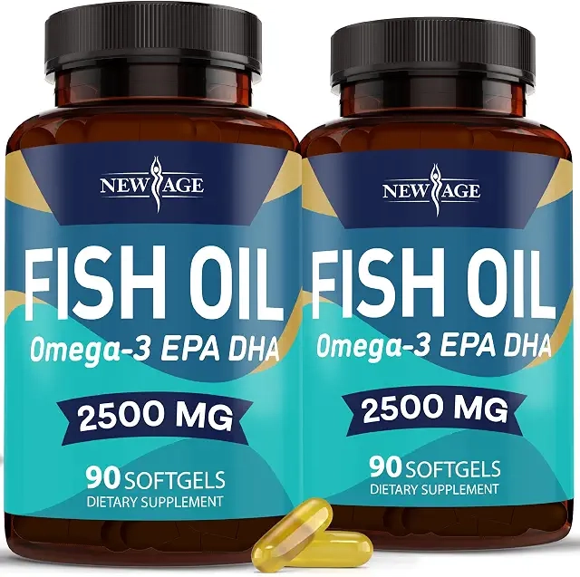 (2-Pack) New Age Omega 3 Fish Oil 2500mg Supplement - Immune & Heart Support - Promotes Joint, Eye, Brain & Skin Health - Non-GMO 180 Softgels - EPA, DHA Fatty Acids Gluten Free product image