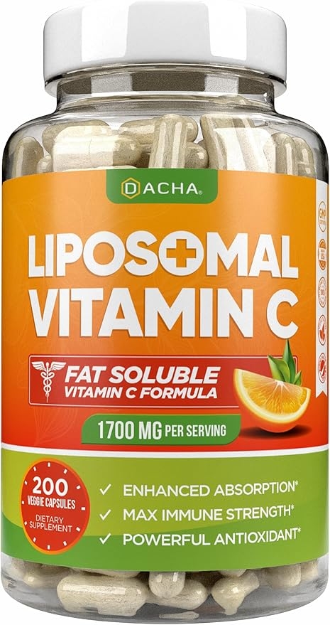 DACHA Natural Liposomal Vitamin C - 1700mg, 200 Capsules, Immune System and Collagen Booster, High-Absorption Fat-Soluble VIT C, Buffered, Skin Vitamin, Vegetarian, Vegan product image
