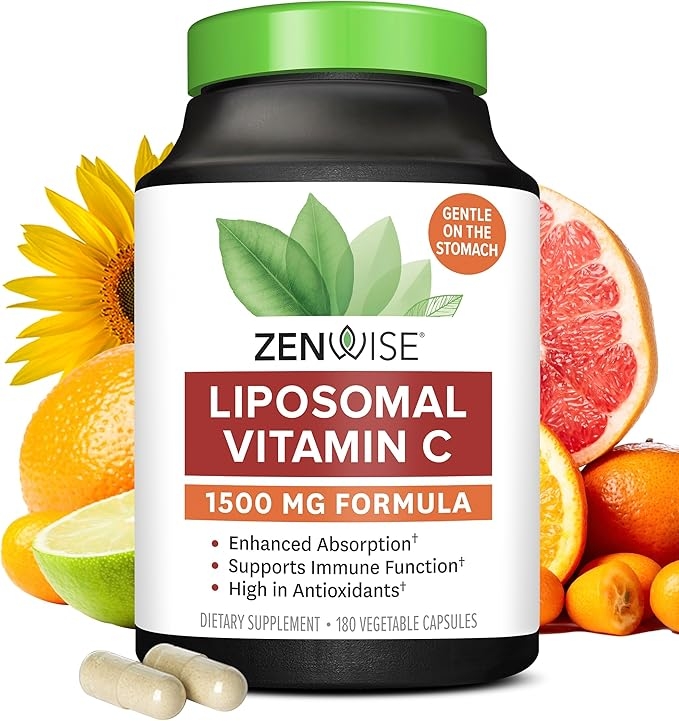 Zenwise Health, Absorption Enhanced Liposomal Vitamin C Supplement - Liposomal Vitamin C 1500mg for Immune Support, Antioxidant and Natural Energy Boost - Vegan, Organic and Gluten Free - Unflavored, 180 Count product image