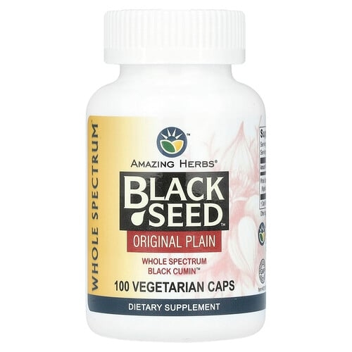 Amazing Herbs Black Seed Original Plain 100 Vegetarian Caps 475 Mg Per Capsule product image
