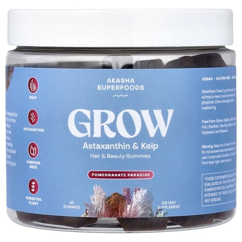 Akasha Superfoods Grow Hair Beauty Gummies Pomegranate Paradise 60 Gummies product image