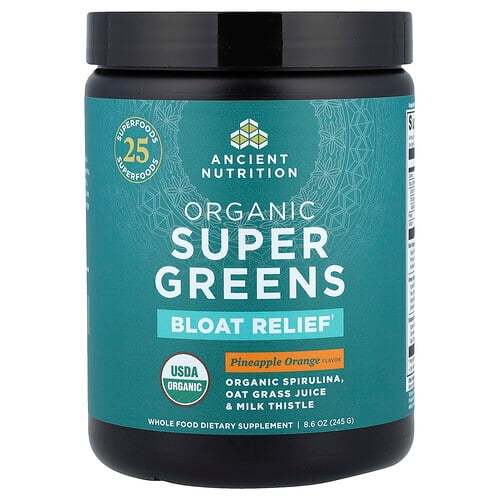 Ancient Nutrition Organic Super Greens Bloat Relief Pineapple Orange 8 6 Oz 245 G product image