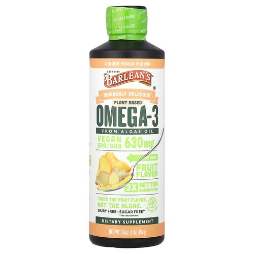 Barlean S Seriously Delicious Plant Based Omega 3 From Algae Oil Ginger Peach 630 Mg 16 Oz 454 G product image