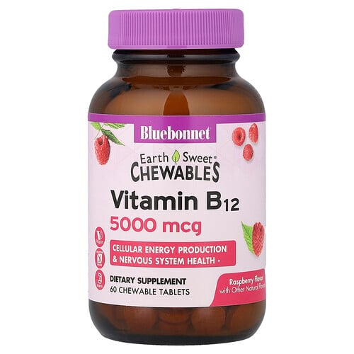 Bluebonnet Nutrition Earth Sweet Chewables Vitamin B12 Raspberry 5 000 Mcg 60 Chewable Tablets product image