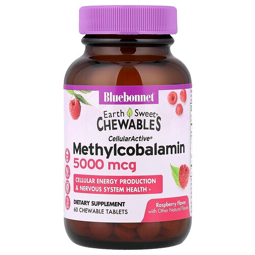Bluebonnet Nutrition Earth Sweet Chewables Cellularactive Methylcobalamin Raspberry 5 000 Mcg 60 Chewable Tablets product image