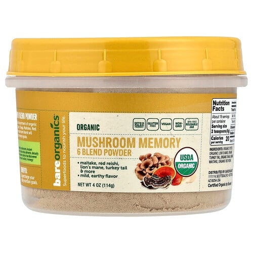 Bareorganics Organic Mushroom Memory 6 Blend Powder 4 Oz 114 G product image