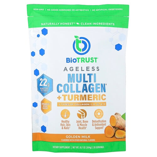Biotrust Ageless Multi Collagen Turmeric Golden Milk 10 7 Oz 304 G product image