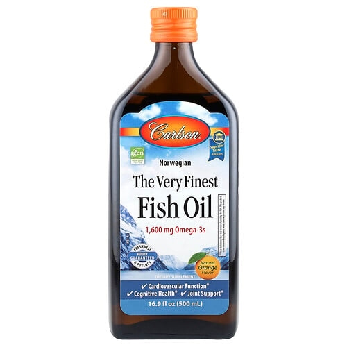 Carlson Norwegian The Very Finest Fish Oil Natural Orange 1 600 Mg 16 9 Fl Oz 500 Ml product image