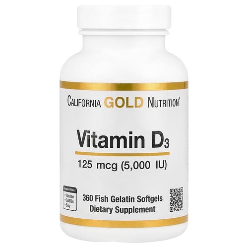 California Gold Nutrition Vitamin D3 125 Mcg 5 000 Iu 360 Fish Gelatin Softgels product image