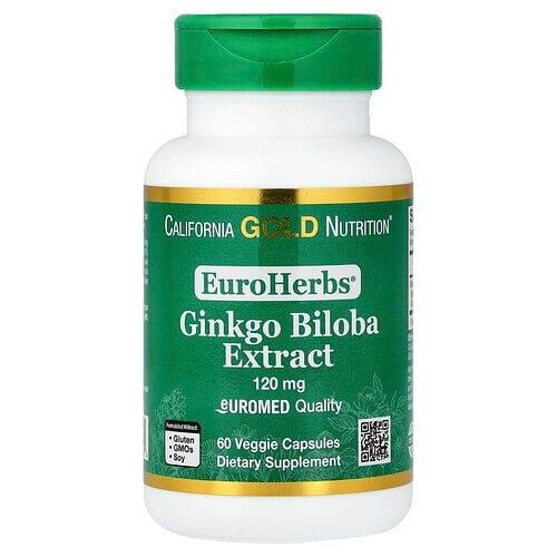 California Gold Nutrition Euroherbs Ginkgo Biloba Extract Euromed Quality 120 Mg 60 Veggie Capsules product image
