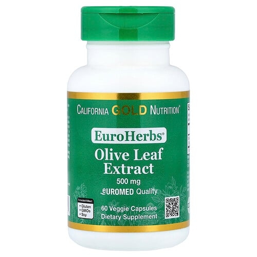 California Gold Nutrition Euroherbs Olive Leaf Extract Euromed Quality 500 Mg 60 Veggie Capsules product image