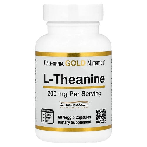 California Gold Nutrition L Theanine Featuring Alphawave 200 Mg 60 Veggie Capsules product image