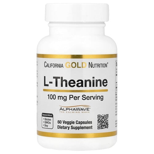 California Gold Nutrition L Theanine Featuring Alphawave 100 Mg 60 Veggie Capsules product image